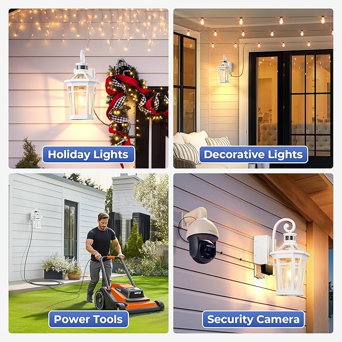 Motion Sensor Porch Light with Outlet, White Exterior Lighting Fixtures with GFCI Outlet, Outdoor Wall Lantern with Beveled Glass, Adjust Sensitivity Exterior Wall Light, Outside House Lights