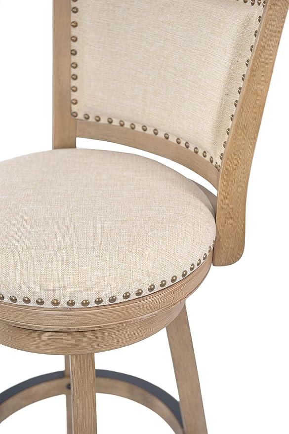 Boraam Melrose Ivory Fabric Wood Swivel Bar Stool - Driftwood Wire-Brush
