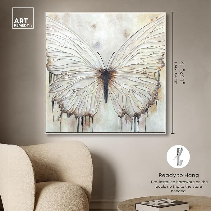 Art Remedy Neutral Beauty Chic Farmhouse Canvas Wall Art, Silver Floater Frame, 40"x40"