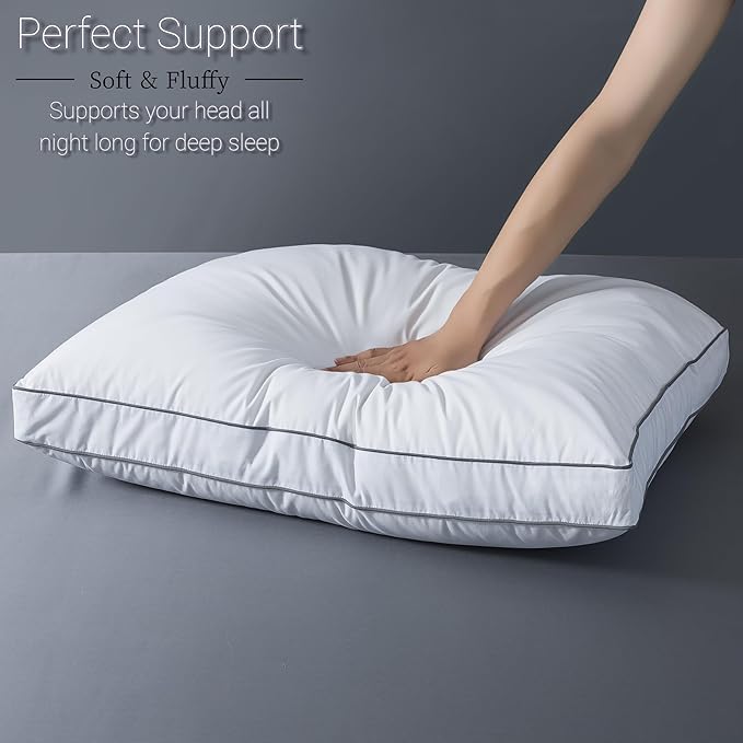 ELNIDO QUEEN Goose Feather Down Fiber Pillows King Size Set of 2，Luxury Hotel Collection Bed Pillows for Sleeping， Down Surrounded Pillows 2 Pack, Soft ＆ Fluffy for Side, Back Sleepers 20x36 in