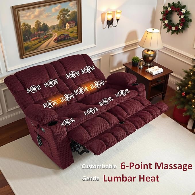MCombo 80.7" W 3 Seater Power Reclining Sofa with Heat and Vibration Massage, Zero Gravity Recliner Sofa Couch with Drop Down Table for Living Room, Fabric 6316M10