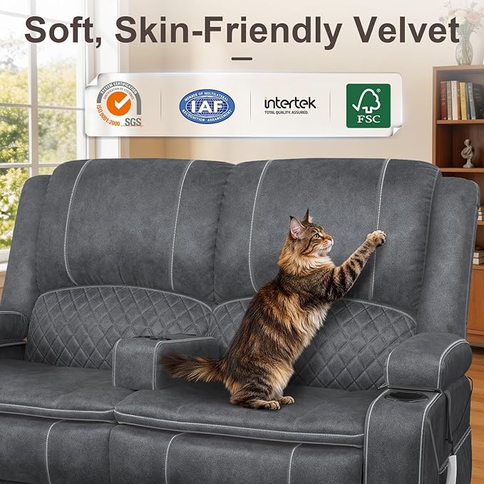 Yolsali Power Reclining Loveseat with Remote Control, Zero Wall Hugger RV Loveseat Recliner Sofa for Living Room with Removable Armrest, 2-Tier Cushions, Hidden Storage & USB Ports, Dutch Velvet Gray