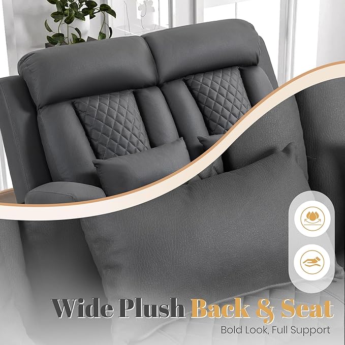 2-Piece Power Reclining Sofa Set, 3-Seater Sofa with Drop-Down Console & 2-Seater Loveseat, Zero Wall Hugger Electric Recliner Couch with Adjustable Headrest, AC Outlets (Gray, Loveseat)