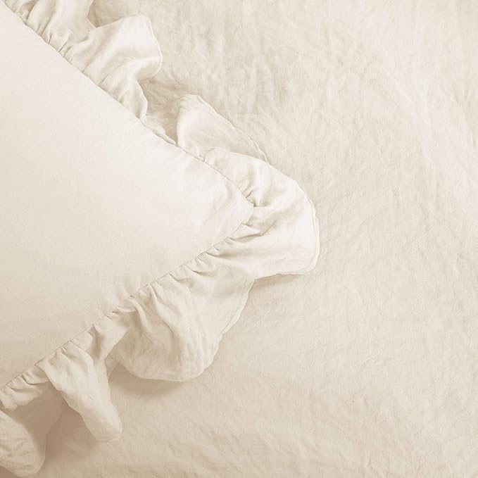 Lush Decor Reyna Ruffle Comforter Set - 3 Piece Cozy Ruffled Bedding Set - Timeless Elegance and Comfort for Dorm Room - Full/ Queen, Ivory