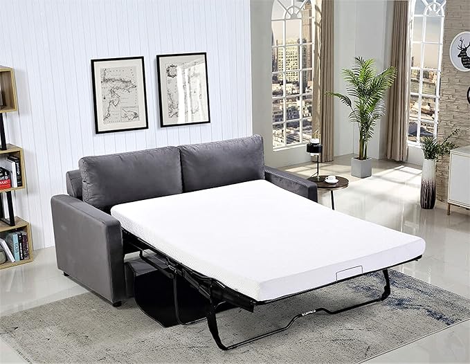 Container Furniture Direct Rosina Convertible Sleeper Sofa with Innerspring Mattress and Durable Metal Frame, 500 lb Capacity, Mid-Century Velvet Pull Out Couch Bed, 70" Wide, Full Size, Fossil Grey