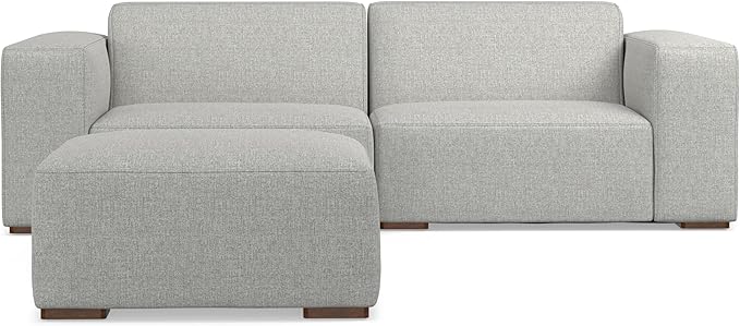 SIMPLIHOME Rex Modular Sofa and Ottoman Set in 100% Recycled Polyester Tightly Woven Performance Fabric, Pale Grey, 88-inch-Wide 2-Seater Couch and Matching 34-inch-Wide Table Ottoman for Living Room