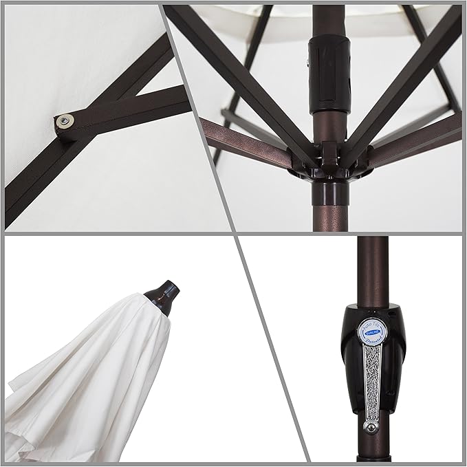 California Umbrella 12-Year Protection 9-Ft Outdoor Patio Umbrella, Sunbrella Fade-Resistant Acrylic Fabric, Auto Tilt and Crank, Heavy-Duty Aluminum Frame/Reinforced Ribs, Bronze Pole, Gateway Blush