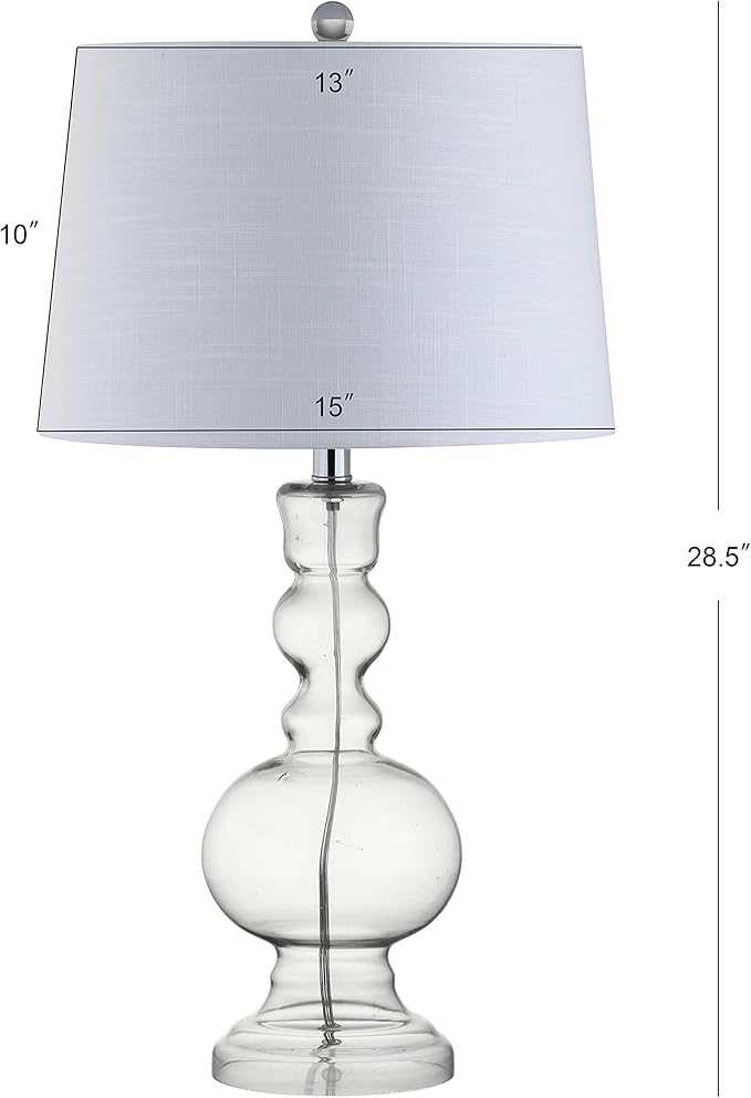 JONATHAN Y 28.5" Clear Glass Table Lamp Set of 2 for Living Room Bedroom Decor, Modern Bedside Lamps with White Linen Shade, LED Bulbs Included (JYL1061B-SET2)