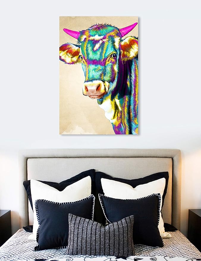The Oliver Gal Artist Co. Animals Wall Art Canvas Prints 'Color Glam Cow' Home Décor, 40" x 60", Green, Pink