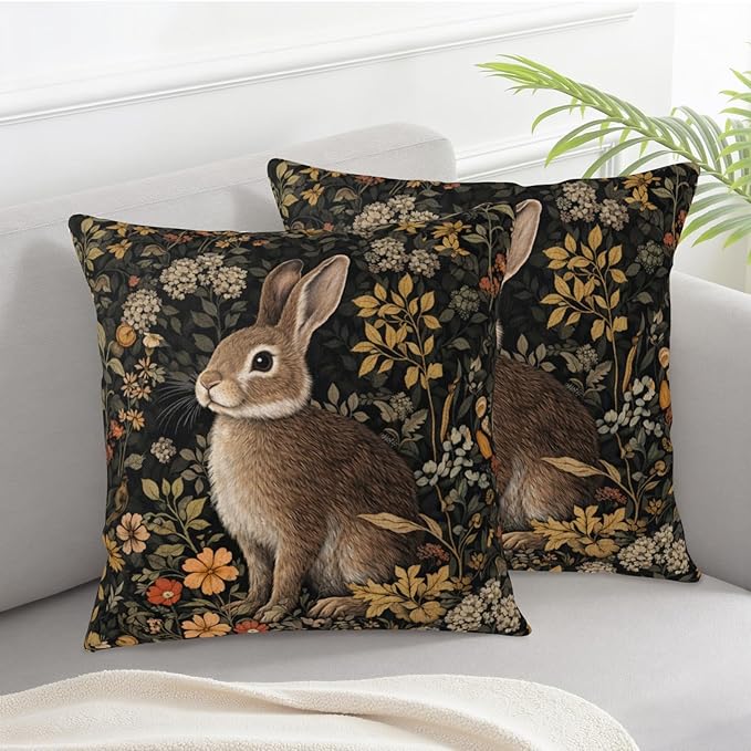 Vintage Easter Bunny Pillow Covers 20x20 Set of 2 Rustic Botanical Plants Floral Rabbit Throw Pillow Cases Spring Retro Hares Outdoor Farmhouse Cushion Covers for Home Living Room Decor