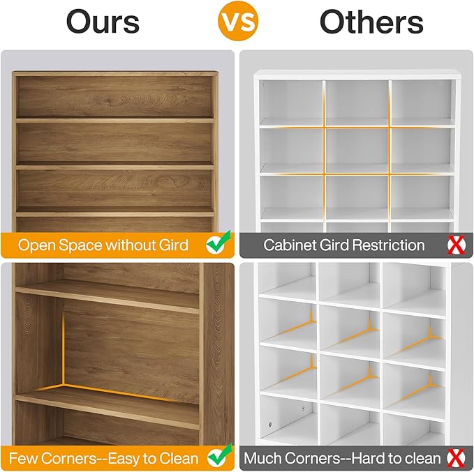 Tribesigns Tall Shoe Cabinet, 9 Tiers 40-45 Pairs Heavy Duty Wood Freestanding Shoe Storage Cabinet, 70.8'' Tall Shoe Cabinet with Open Storage for Entryway (2, Light Brown)