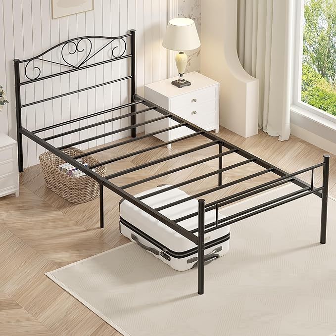 VECELO 14 Inch Twin Size Metal Platform Bed Frame with Headboard and Footboard, Heavy Duty Mattress Foundation with Steel Slats Support, No Box Spring Needed, Black