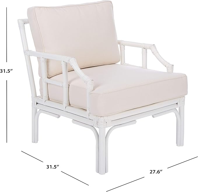 Safavieh Home Kazumi Coastal White Rattan Cushion Accent Chair (ACH6508A)