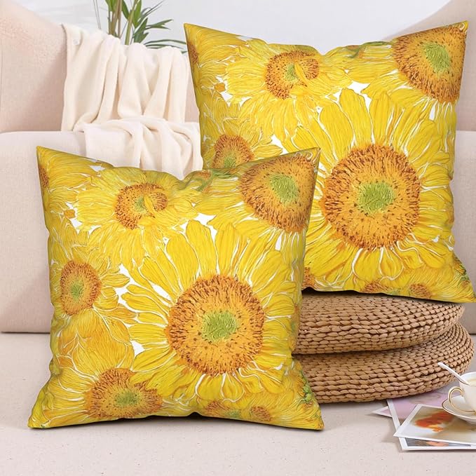 Sunflower Pillow Covers Floral Throw Pillow Covers 20x20 Yellow Pillow Case Flowers Double Sided Printing Cushion Case for Living Room Couch Sofa Set of 2