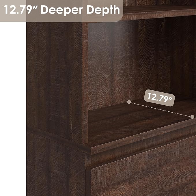 IDEALHOUSE 70" H Bookcase with 3 Storage Drawers,Tall Bookshelf w/ 3-Tier Open Shelf, Morden Storage Bookcase Wooden Deep Bookshelves Storage Cabinet Organizer for Library Office Living Room (Brown)
