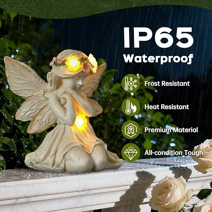 Solar Angel Garden Statue Outdoor Decor, Angel Figurines with LED Light Yard Decorations for Patio, Balcony, Lawn Ornaments, Unique House Warming Birthday Gifts for Women, Mom, Grandma