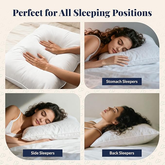 White Goose Down Pillow Luxury Hotel Bed Pillow with Natural 800+Fill Power, Goose Down Fiber Pillow for Sleeping, 700TC Cotton Shell, Queen Size - Firm/More Support, 1 Pack