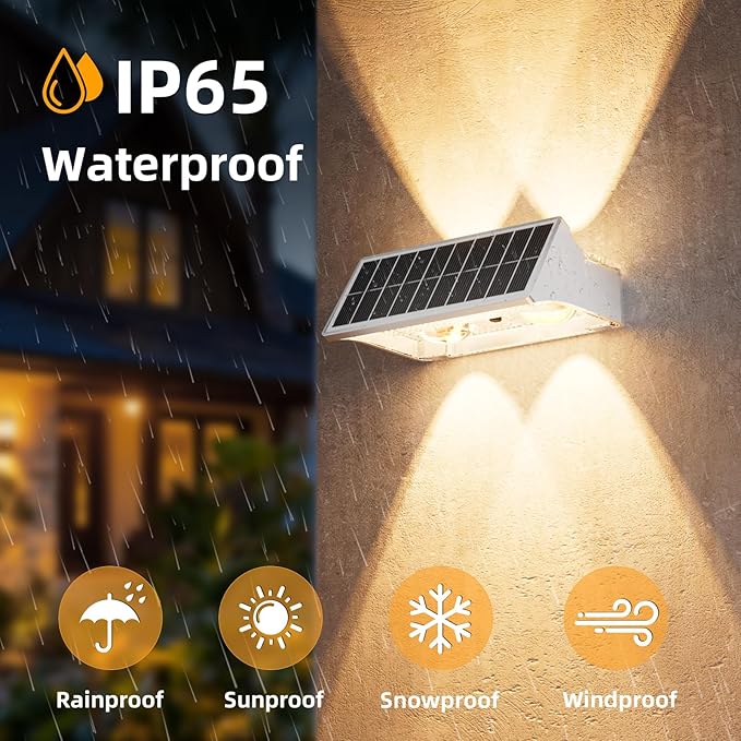 NIORSUN Solar Fence Lights Outdoor, 12 Pack Up and Down Waterproof Solar Wall Lights, Fence Lights with Lens, Warm & Cool White + RGB, Dusk to Dawn Lighting for Patio, Backyard, Pool, Railing (White)