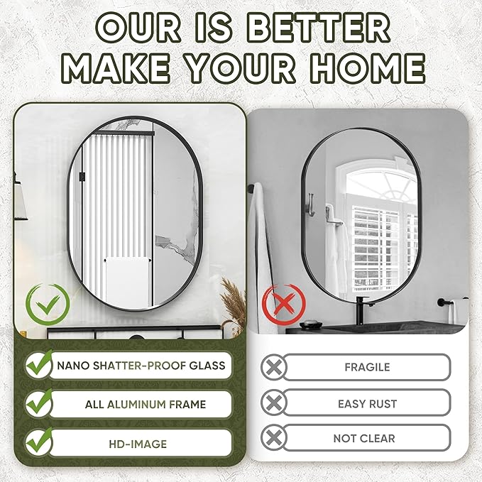 Suidia 2-Pack 22" x 30" Bathroom Mirror, Bathroom Vanity Mirror Metal Framed, Wall-Mounted Mirrors for Bedroom, Living Room, Entryway, Hallway, Black, Oval Style