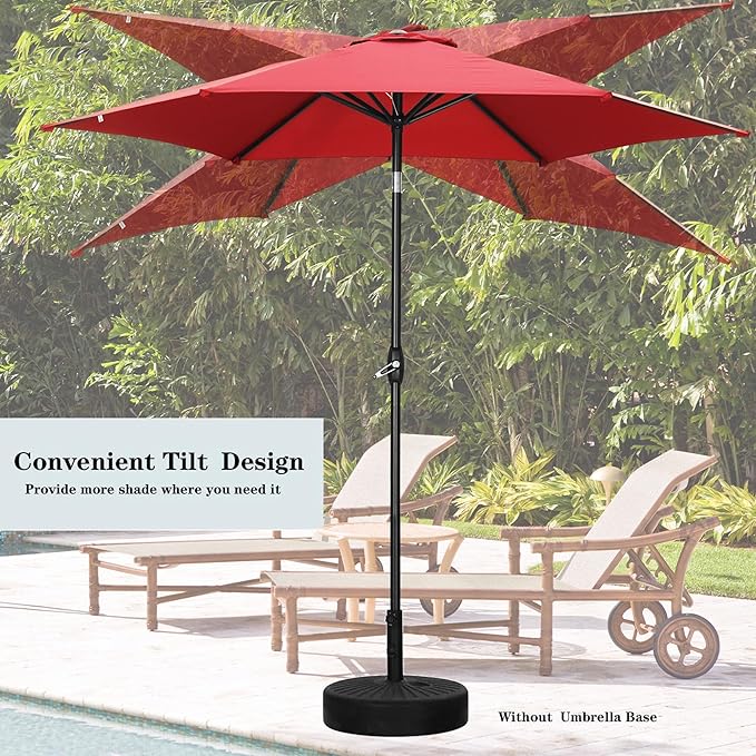 HYD-Parts 9FT Patio Umbrella Outdoor Table Umbrella,Market Umbrella with Push Button Tilt and Crank for Garden, Lawn, Deck, Backyard & Pool, No base (Red)