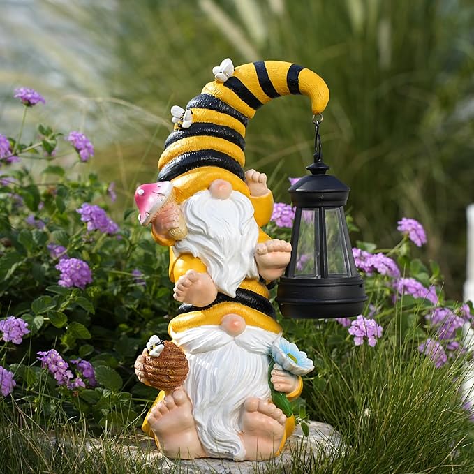 Garden Gnomes Outdoor Statue with Led Lantern Outdoor Decor Waterproof for Yard,Patio,Lawn,Gnome Gifts for Women,Mom,Gnomes Decorations for Yard