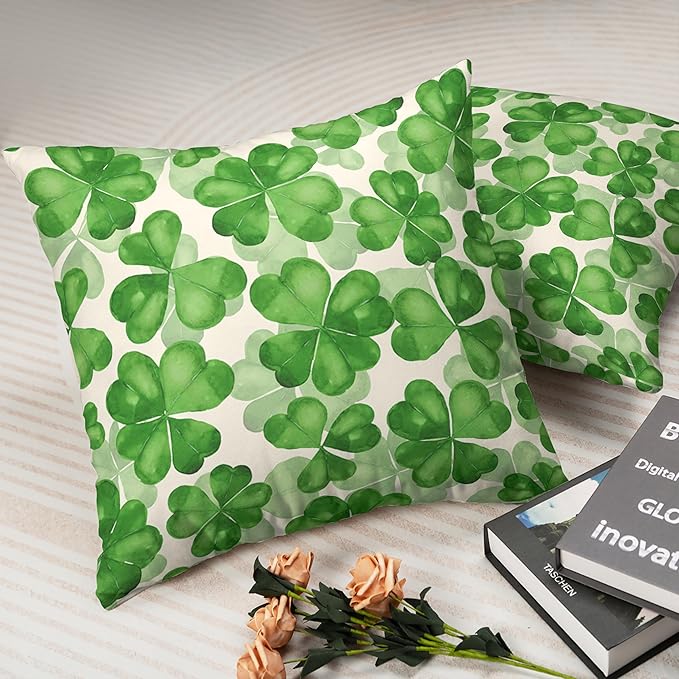 Saint Patricks Day Pillow Covers 20x20 Green Clover Pillow Case Set of 2 Lucky Charm Throw Pillow Covers St Patricks Cotton Blend Cushion Case for Living Room Sofa Couch