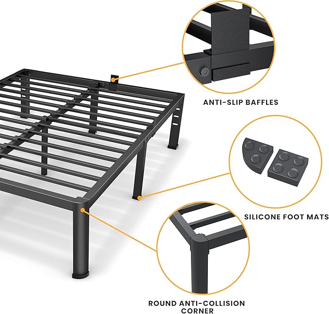 14 Inch Full Bed Frame, Metal Platform Bed Frame with Round Corner Legs, 3500 lbs Heavy Duty Steel Slats Support, No Box Spring Needed, Noise Free, Easy Assembly, Black