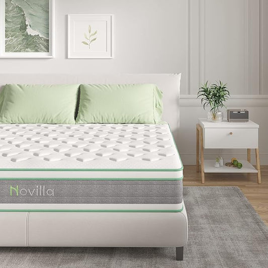 Novilla King Size Mattress, 10 Inch Hybrid Mattress in a Box, Individually Wrapped Pocket Coils Innerspring for Motion Isolation, King Pillow Top Mattresses with Medium Firm Feel, Groove
