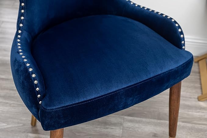 Lindale Contemporary Velvet Upholstered Nailhead Trim Accent Chair, Blue
