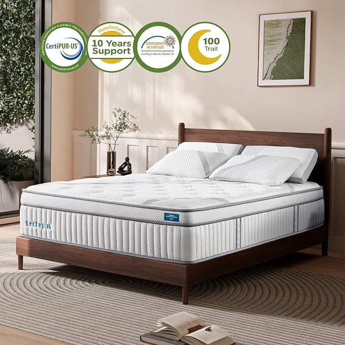 Calking Size Mattress, Lechepus 14Inch Medium Plush California King Mattress in Box, Hybrid with Memory Foam & 7-Zone Individual Pocket Spring, Supportive & Pressure Relief, 72"*84"