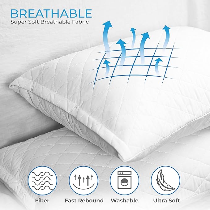 Diamond Elegant Bed Pillows in Bulk for Sleeping Queen Size 10 Pack Pillows, Hotel Pillows for Side Back & Stomach Sleepers, 100% Cotton Cover, Microfiber Washable - Set of 10