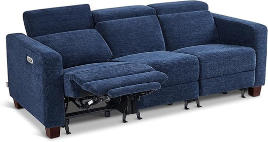 MCombo 88.6'' Reclining Sofa, Wall Hugger Power Recliner Sofa with Adjustable Headrest, USB A & C Charge Ports, Wood Legs, for Living Room (Fabric, HL198M3) (Navy Blue, 3-Seater)