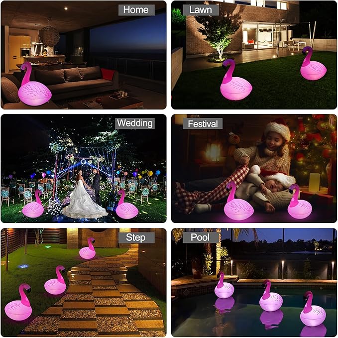 Flamingo Floating Pool Lights, Waterproof Inflatable Solar Pool Lights for Swimming Pool, Outdoor LED Glow Floating Light for Beach, Garden Backyard, Patio Lawn, Hot tub Decor (1 Piece)