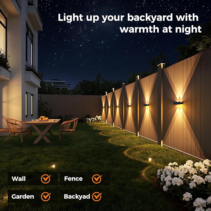 Solar Fence Lights Outdoor,Solar Up and Down Lights Garden Fence Wall Lights Solar Powered IP65 Waterproof 9 Colors 11 Modes RGB Fence Lighting for Patio/Backyard/Porch/Fence (8)