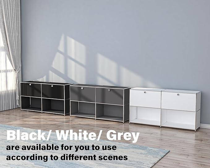 Metal Sideboard with 2 Flap Doors, DIY Modern Home Furnishing,Perfect for Home, Office, Kitchen, Hallway,Foyer Organization(Grey)