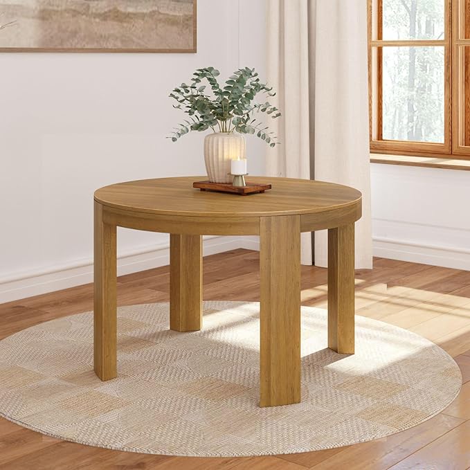 Plank+Beam 47 Inch Contour Round Dining Table, for Kitchen and Dining Room, Pecan