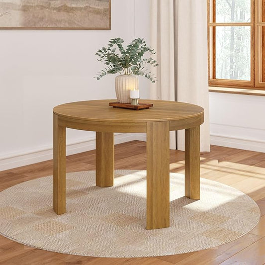 Plank+Beam 47 Inch Contour Round Dining Table, for Kitchen and Dining Room, Pecan