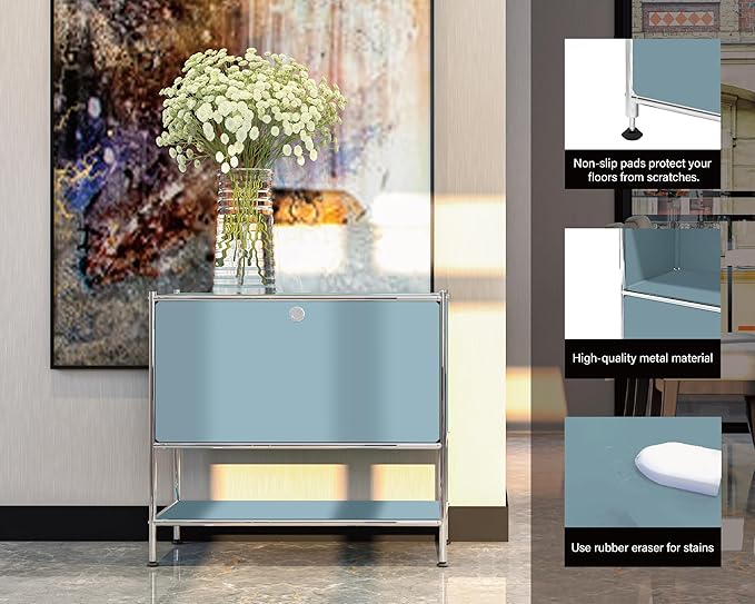 Metal Sidetable with Flap Door, 27.5" Height - DIY Modern Furnishing for Home, Office, Foyer, Bedroom - Night Stand, Book Shelf, Bookshelf, Cube Storage Organizer, Bedside Table (Blue)