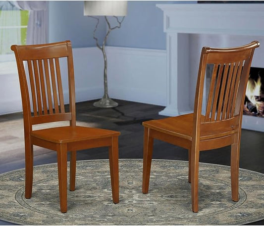 East West Furniture POC-SBR-W Portland Dining Room Chairs - Slat Back Wood Seat Chairs, Set of 2, Saddle Brown