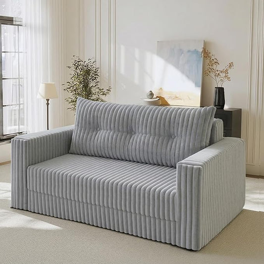 HABUTWAY Folding Sofa Bed, 2 in 1 Convertible Sleeper Chair with Pillow, Portable Fold Out Chair Bed with Armrest, Comfy Floor Couch, Lazy Sofa for Living Room Bedroom Dorm Home Office, Light Grey