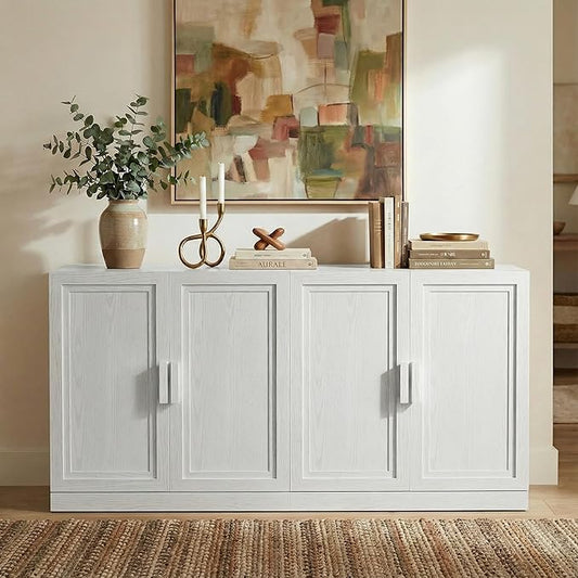 Casaphoria Adam Sideboard Buffet Cabinet with Storage, Sideboard Cabinet with Wooden Doors & Adjustable Shelves, 62" W x 31" H Coffee Bar for Entryway Kitchen Living Room, White