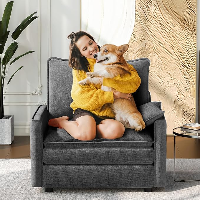 Vesgantti 40" Single Seat Sofa, Comfy Cloud Couch Deep Seat Upholstered Couch Chenille Modern Sofa with Armrest Pillow, Easy Assembly for Living Room, Bedroom and Apartment, Gray | Sink-in Comfort, Height Adjustable, Easy Rearrangement, Extra-deep Otto...