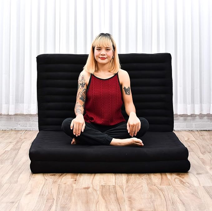 Leewadee Trifold Mattress XL – Comfortable Thai Massage Pad, Foldable Relaxation Floor Mattress Filled with Kapok, Perfect to Use as a Sleeping Mat 79 x 39 inches, Black