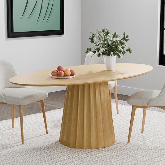 Casaphoria 67" Oval Dining Table, Modern Wood Kitchen Table with Cone Shaped Strip Convex Base for Living Room & Dining Room, Easy Assembly Farmhouse Furniture for 4-6, Oak