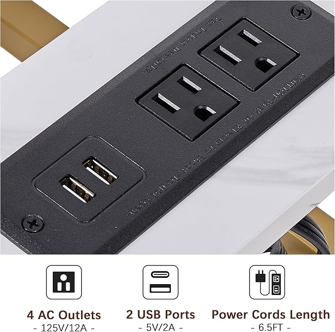 VECELO C-Shaped End Side Table with Charging Station & 2 USB Ports and Outlets for Living Room, Bedroom, with Adjustable Feet for Couch Sofa, Bedside, Small Spaces， Gold