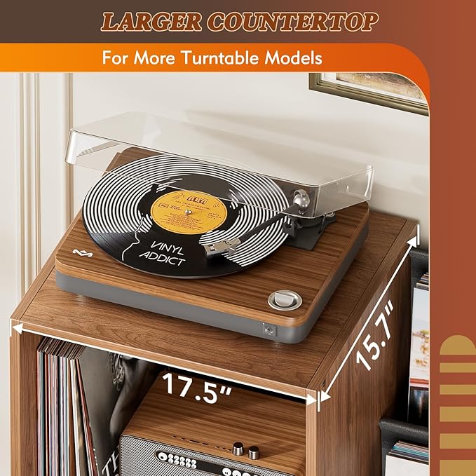 Record Player Stand,Turntable Stand with Vinyl Record Storage,Record Player Table with Vinyl Display Holder Shelf,Record Player Cabinet with 220 Albums Organizer,Media Console Cabinet for Stereo Audio