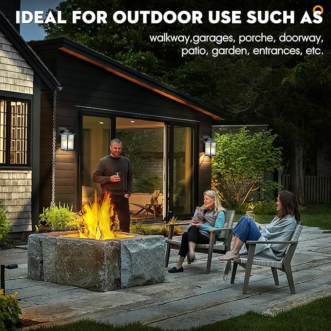 Outdoor Wall Lights for House Exterior - IP65 Waterproof Porch Lights with Textured Glass & Matte Black Metal, Easy Install Exterior Lighting Fixtures for Garage, Front Door