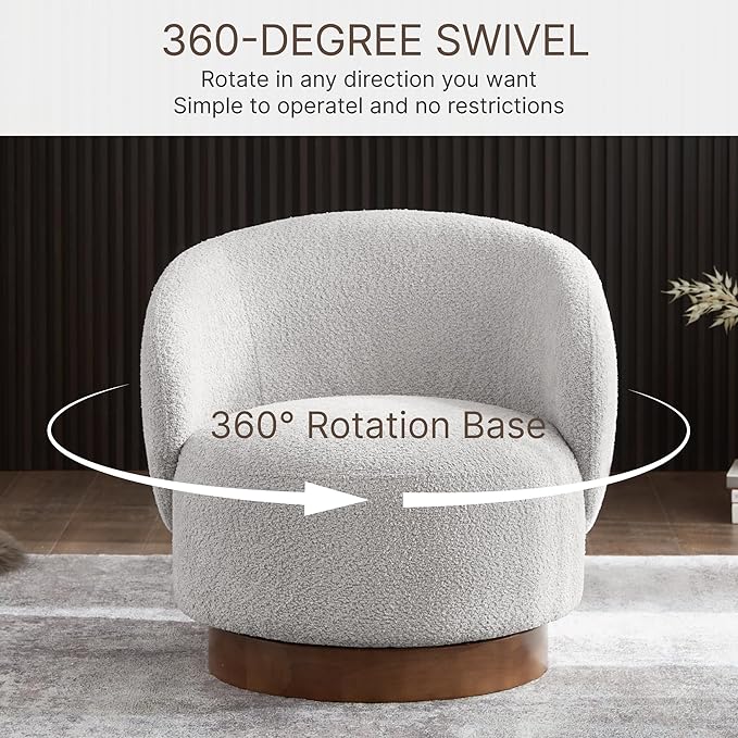 Swivel Accent Chair Round Barrel Armchair Upholstered Performance Fabric for Living Room Bedroom Waitingroom,1 Box,Light Grey