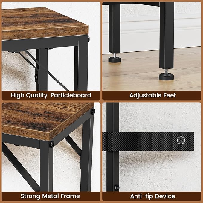 47.2'' Console Table, 9.5" D Entryway Table with Storage Basket, Narrow Sofa Table, Behind Couch Table for Hallway, Foyer, Corridor, Living Room, Rustic Brown