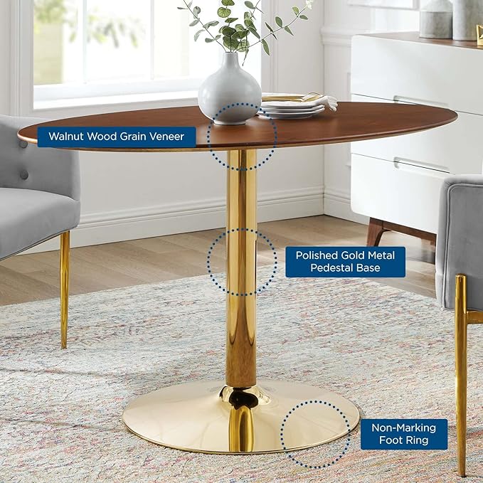 Modway Verne Oval Wood Grain 48" Dining Table in Gold Walnut